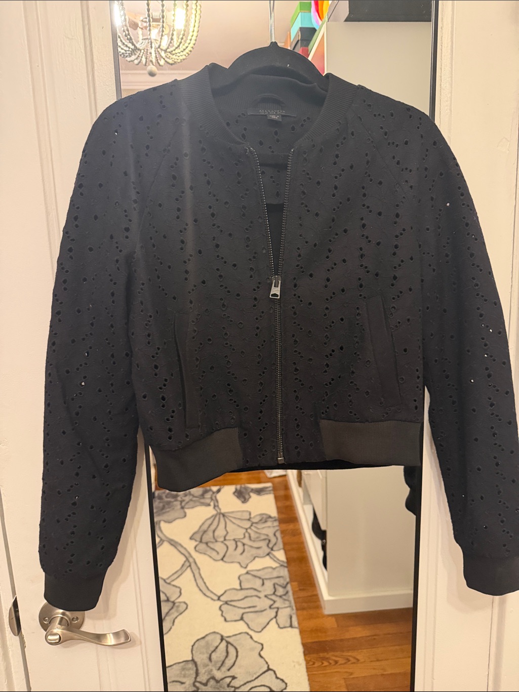 Allsaints Black Eyelet Bomber Jacket
